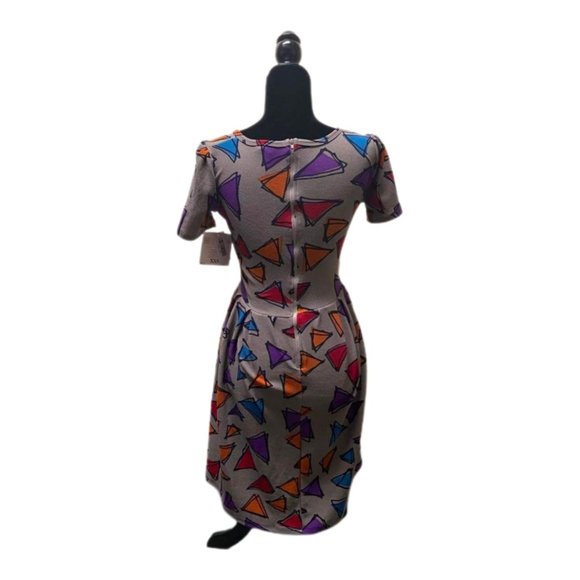 Lula Roe Gray Short-sleeve Amelia Dress with Multicolor Triangles, XXS, NWT - Picture 2 of 6